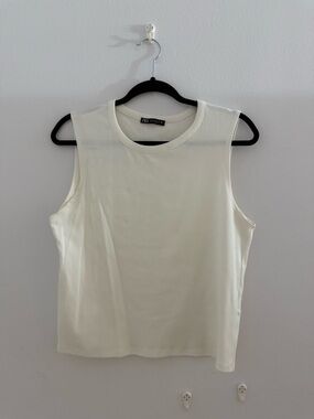 Cotton Zara Cream Sleeveless Crewneck Top